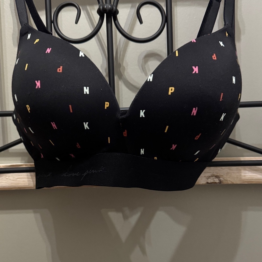 PINK Victoria's Secret Black Bra with Colorful Lettering 36D